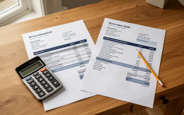 Illustrative two renovation quotations beside a calculator